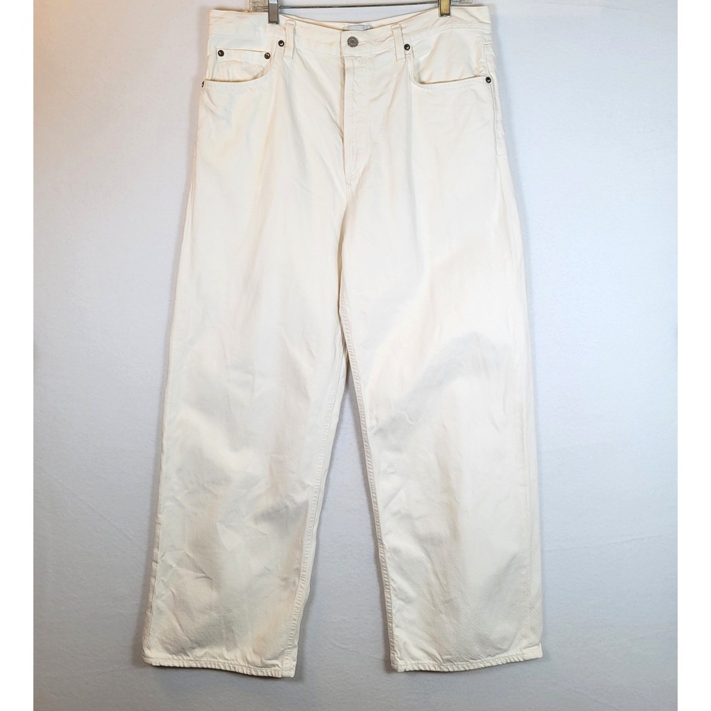 AGOLDE Womens Ecru Low Slung Baggy Wide Leg Cotton Jeans Size 31 White Loose